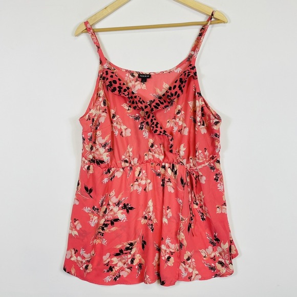 torrid Tops - Torrid Womens 1 1X Blouse Top‎ Pink Floral Sleeveless Chiffon Wrap Bold Bright